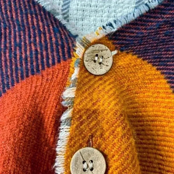 Grace & Lace Women's Multicolor Plaid Triangle Scarf with Button Closure - Picture 5 of 5